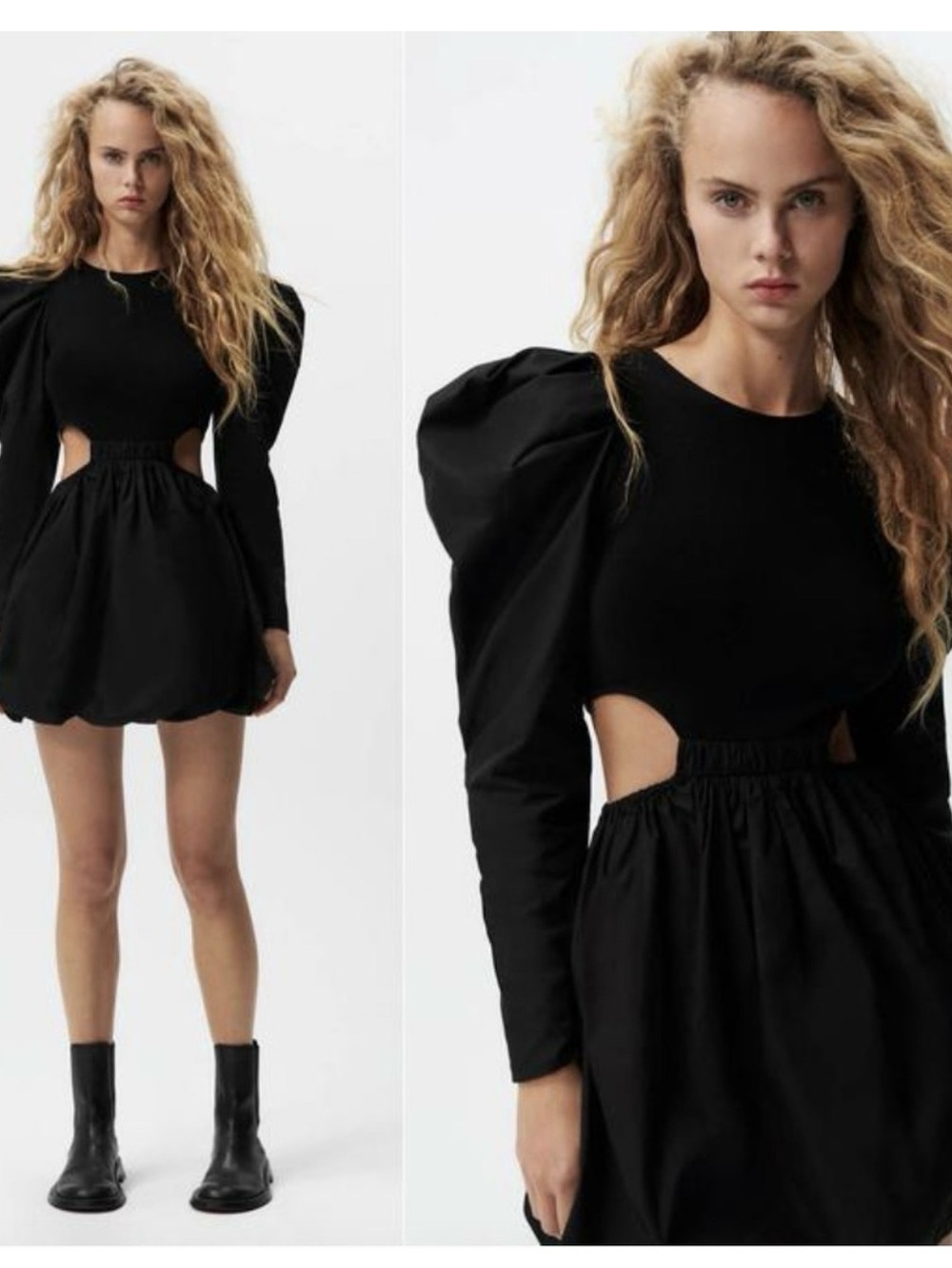 Zara Black Cut-Out Puff Ball Mini Dress - S